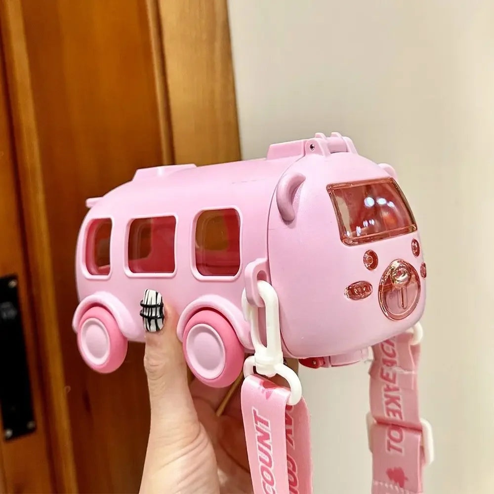Baby Bus Cartoon Car Kids Straw Cup Cute Large Capacity Outdoor High Value Water Cup Kids Bounce Straw Kettle