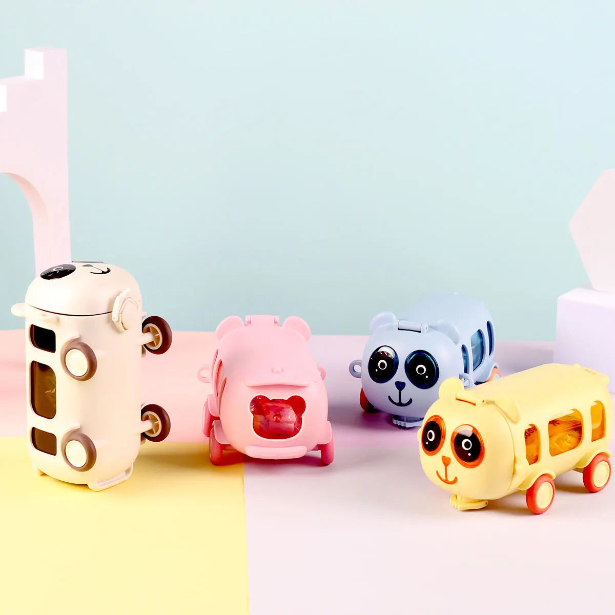 500ML Kids Cute Bus Cup Children's Toy Car Plastic Water Bottle Student Drinking Kettle with Straw for Boys Girls School Home
