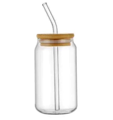 Creative DIY Glass Tea Juice Milk Coffee Cup Glass Drinking Cup Bamboo Cover Jar Shape High Borosilicate Glass Durable Drinkware