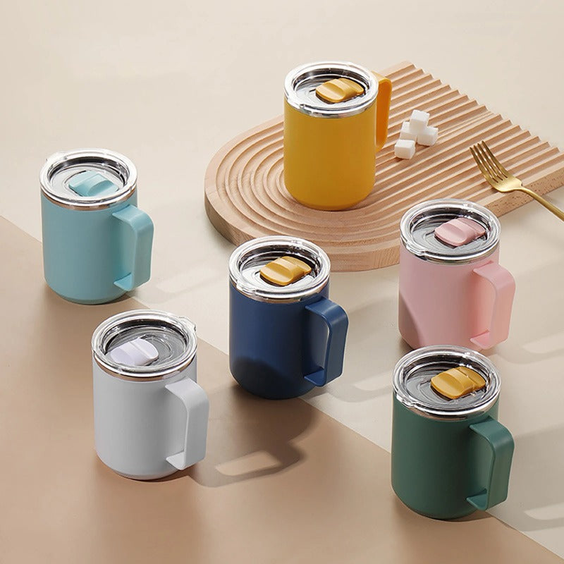 450ml Handy Cup 304 Stainless Steel Double-layer Vacuum Flask with Handle and Lid Anti-scalding Drinkware for Home Office Travel