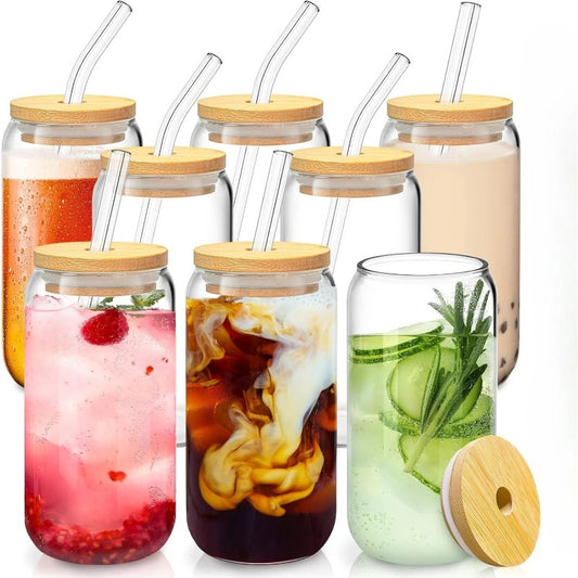 Creative DIY Glass Tea Juice Milk Coffee Cup Glass Drinking Cup Bamboo Cover Jar Shape High Borosilicate Glass Durable Drinkware