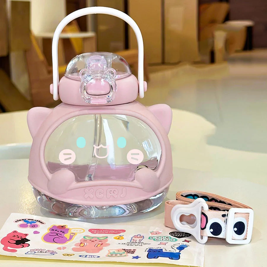 810ml Water Bottle for Girls Large-capacity Water Bottle Cute Summer Children's Straw Big Belly Cup Portable Drinkware