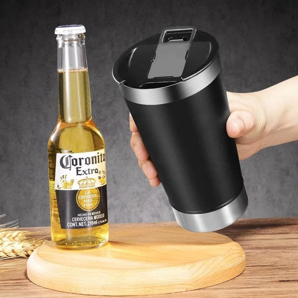 17oz Stainless Steel Double wall Vacuum Insulated Tumbler With Beer Opener Thermos Travel Mug Keep Drink Cold and Hot