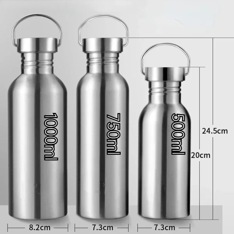 Stainless Steel Water Bottle 1000ml Big Mouth Single Wall Drinking Bottle Sports Bottle Flasks with Bamboo Plastic Steel Lid
