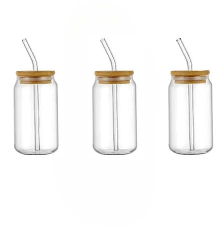 Creative DIY Glass Tea Juice Milk Coffee Cup Glass Drinking Cup Bamboo Cover Jar Shape High Borosilicate Glass Durable Drinkware