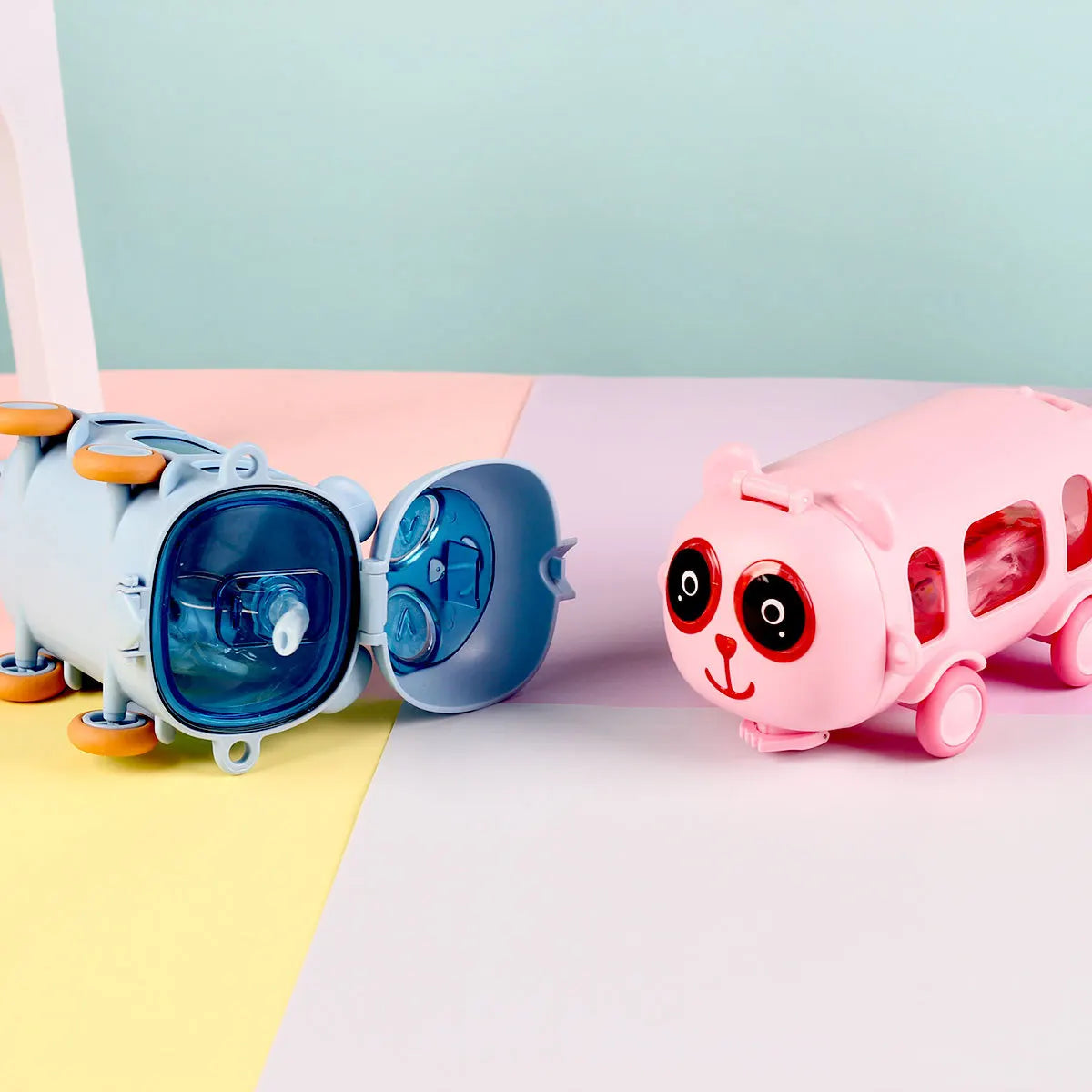 500ML Kids Cute Bus Cup Children's Toy Car Plastic Water Bottle Student Drinking Kettle with Straw for Boys Girls School Home