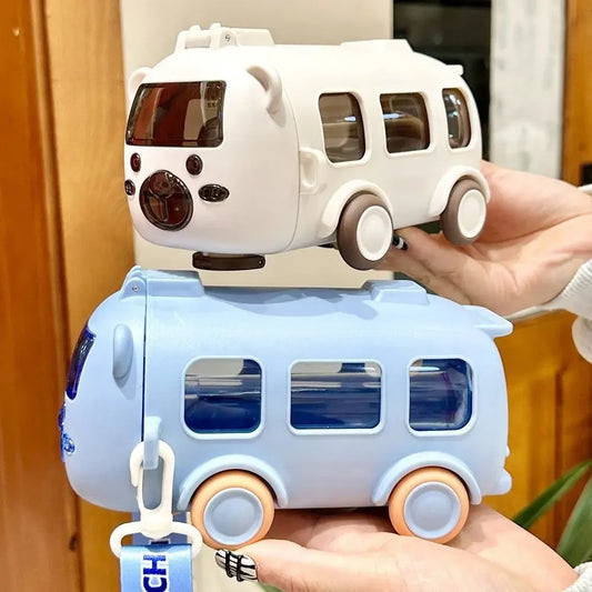 Baby Bus Cartoon Car Kids Straw Cup Cute Large Capacity Outdoor High Value Water Cup Kids Bounce Straw Kettle