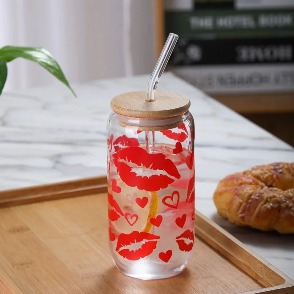 Kawaii Strawberry plastic Cup With Lid And Straw Drinking Cup Iced Hot Coffee Glasses Cute Tumbler Cup for Kitchenware Juice Cup