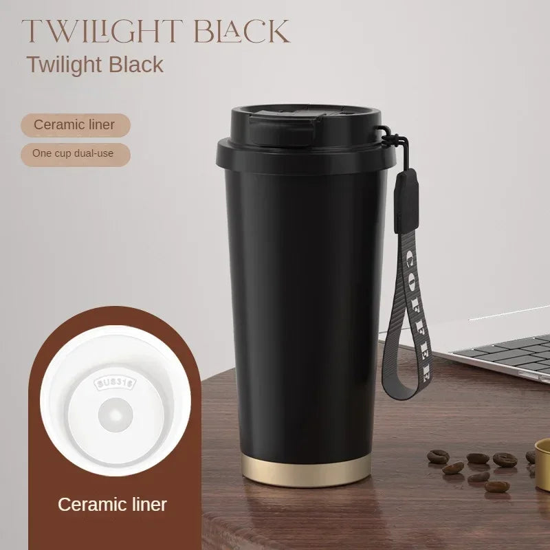 Large Capacity Ceramic Vacuum Flasks Reusable Double Wall Thermoses Stainless Steel Coffee Mug Insulated Cup Home Drinkware