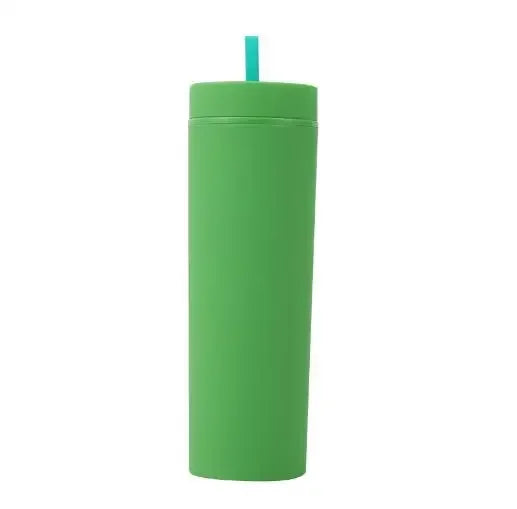 Plastic Straw Cup Double-Layer Water Bottles Coffee Cup Reusable Hard Plastic Tumbler with Lid Drinkware with Straw and Lid Gift