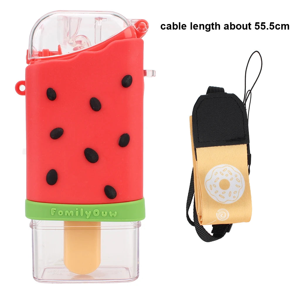 Portable Leakproof Children Kettle Water Bottle 317ml With Straw Creative Square Watermelon Cup Cartoon Cute