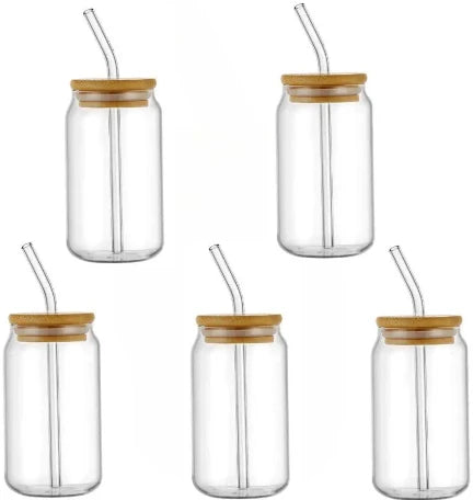 Creative DIY Glass Tea Juice Milk Coffee Cup Glass Drinking Cup Bamboo Cover Jar Shape High Borosilicate Glass Durable Drinkware
