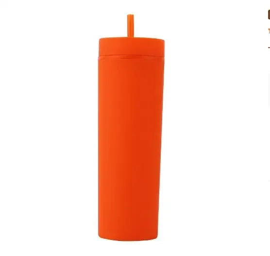 Plastic Straw Cup Double-Layer Water Bottles Coffee Cup Reusable Hard Plastic Tumbler with Lid Drinkware with Straw and Lid Gift