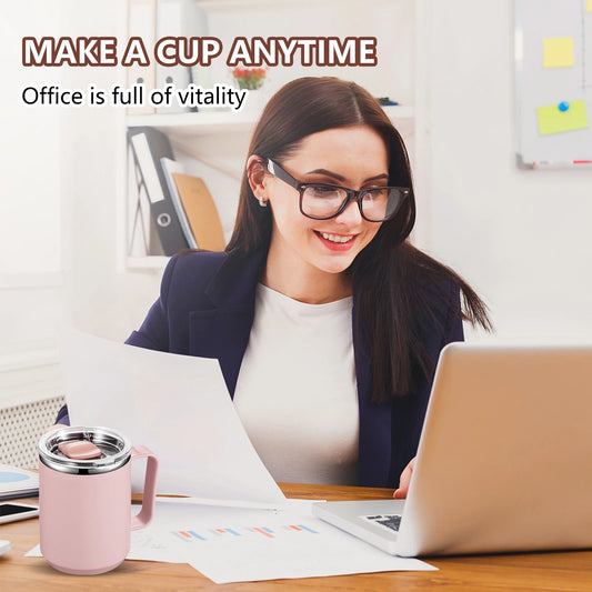 450ml Handy Cup 304 Stainless Steel Double-layer Vacuum Flask with Handle and Lid Anti-scalding Drinkware for Home Office Travel
