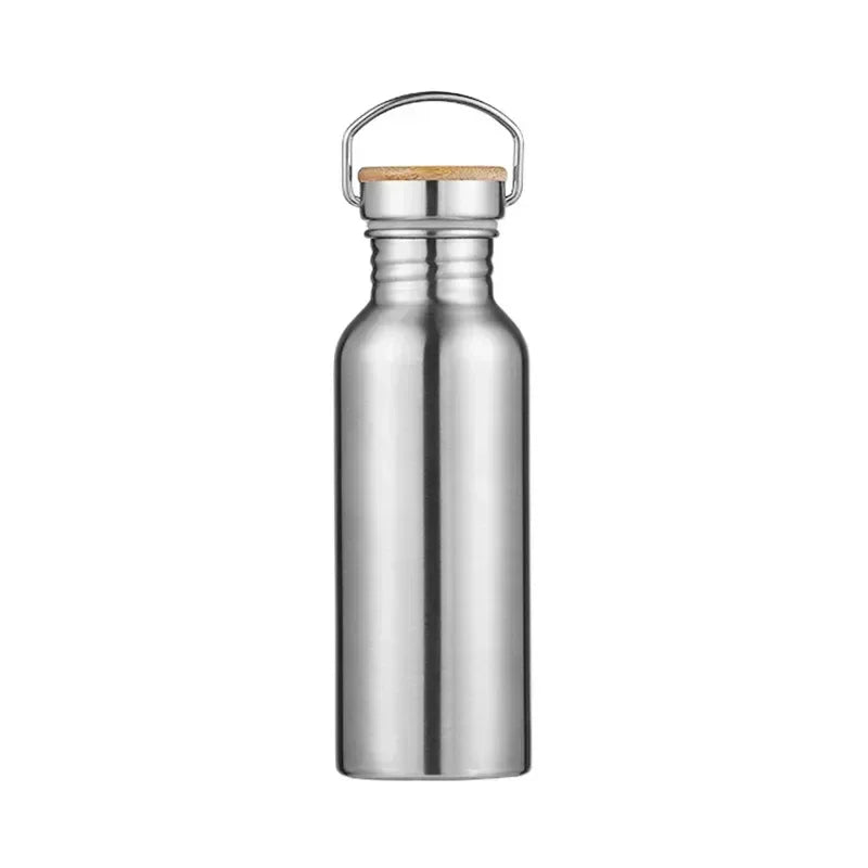 Stainless Steel Water Bottle 1000ml Big Mouth Single Wall Drinking Bottle Sports Bottle Flasks with Bamboo Plastic Steel Lid