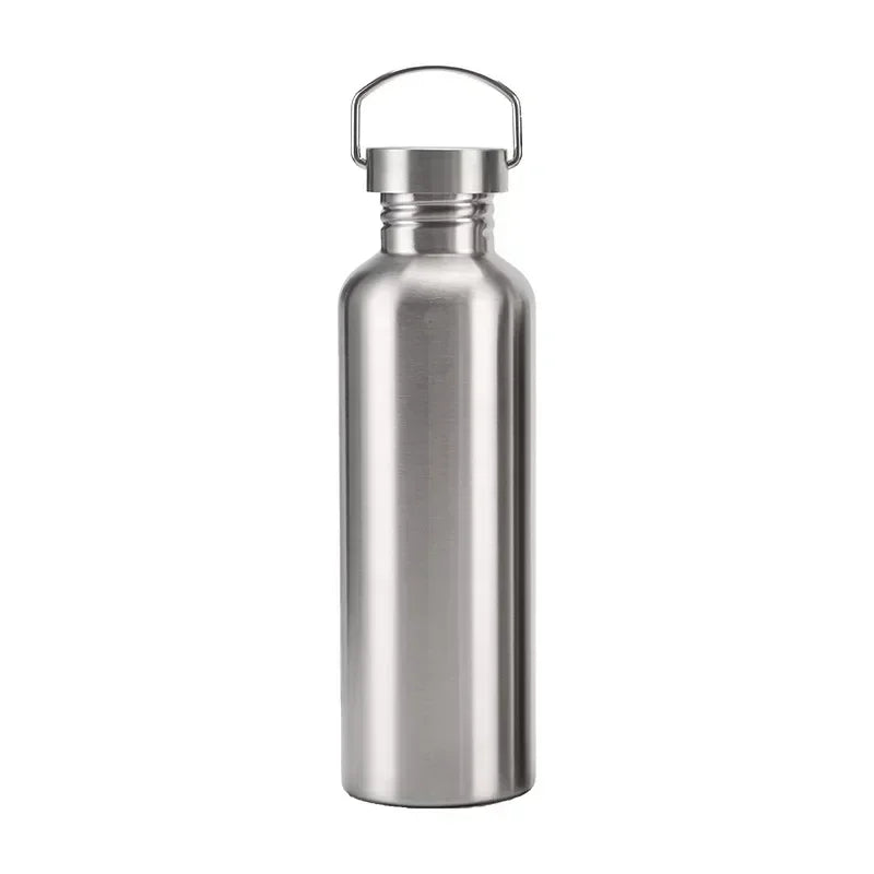 Stainless Steel Water Bottle 1000ml Big Mouth Single Wall Drinking Bottle Sports Bottle Flasks with Bamboo Plastic Steel Lid