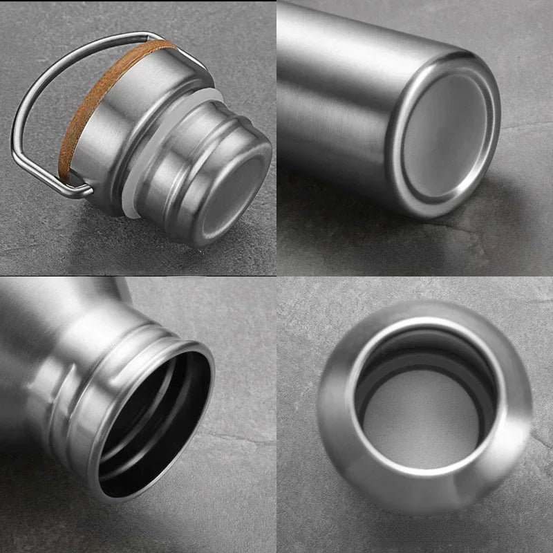 Stainless Steel Water Bottle 1000ml Big Mouth Single Wall Drinking Bottle Sports Bottle Flasks with Bamboo Plastic Steel Lid