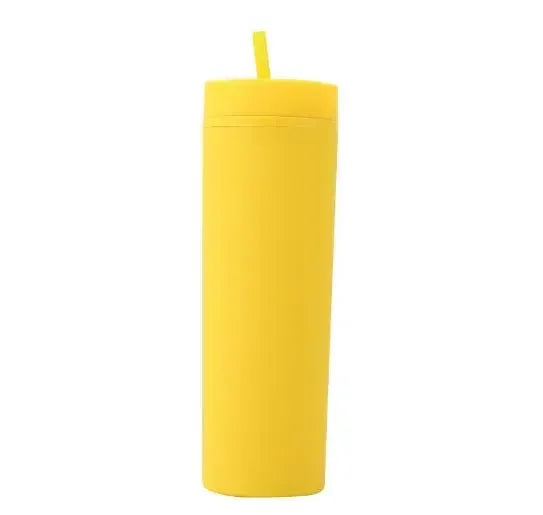 Plastic Straw Cup Double-Layer Water Bottles Coffee Cup Reusable Hard Plastic Tumbler with Lid Drinkware with Straw and Lid Gift