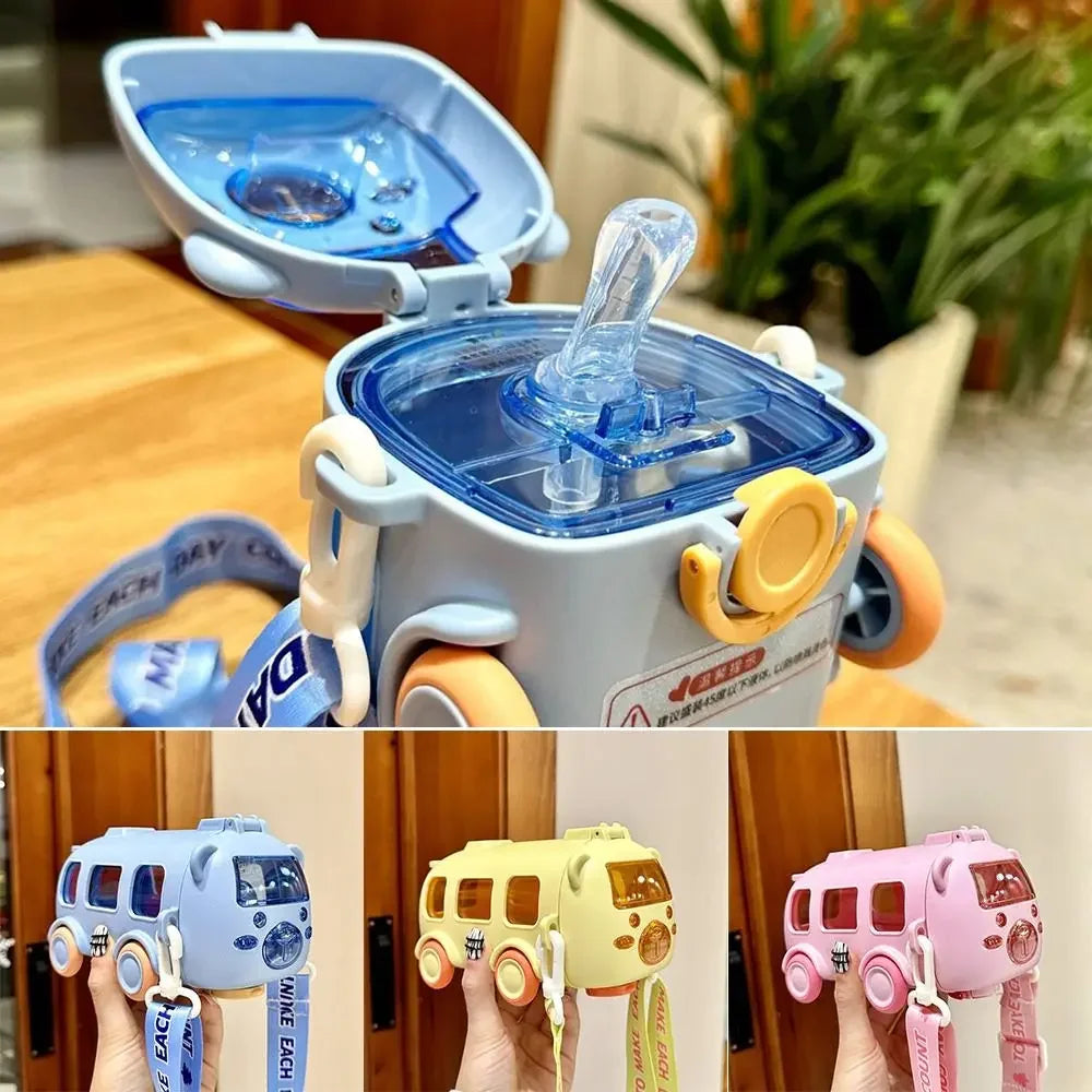 Baby Bus Cartoon Car Kids Straw Cup Cute Large Capacity Outdoor High Value Water Cup Kids Bounce Straw Kettle