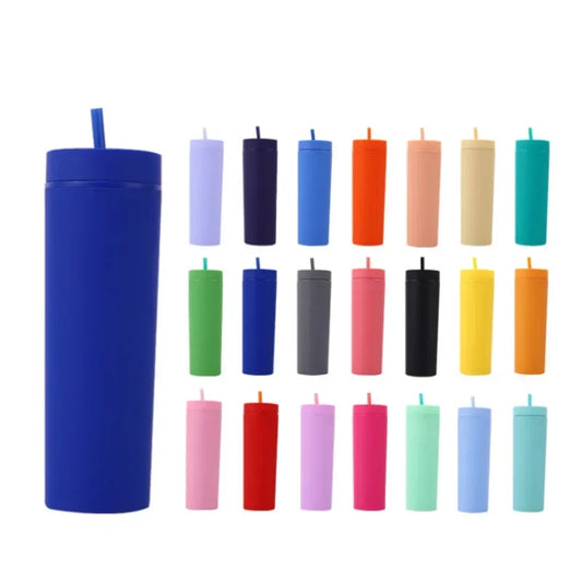 Plastic Straw Cup Double-Layer Water Bottles Coffee Cup Reusable Hard Plastic Tumbler with Lid Drinkware with Straw and Lid Gift