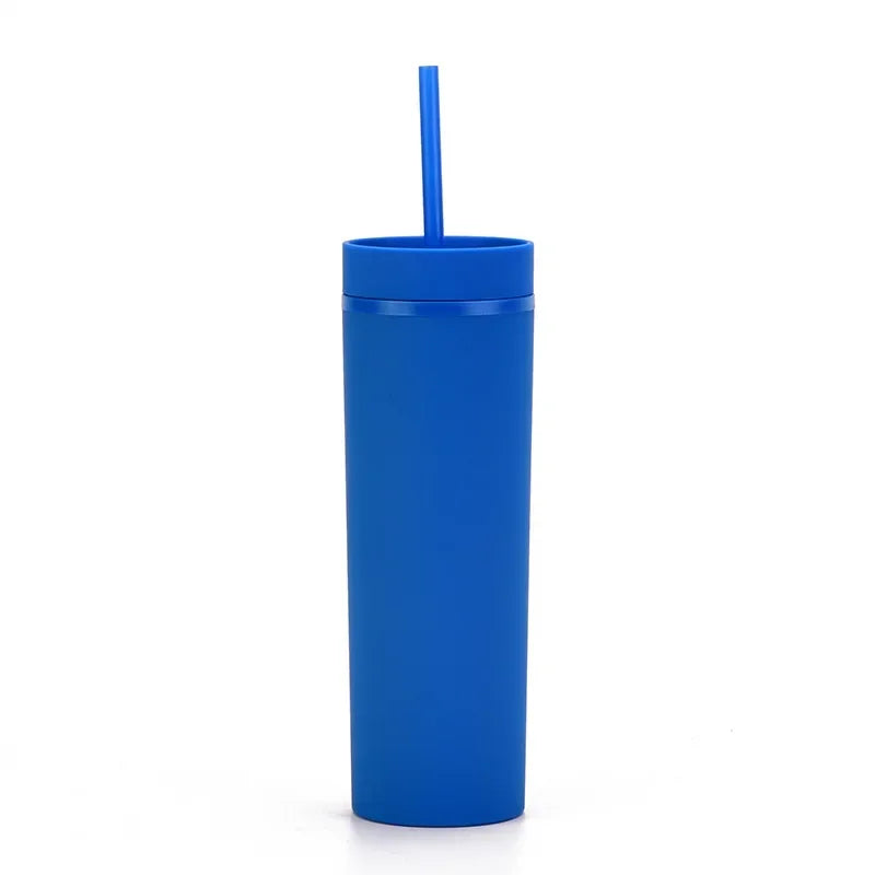 Plastic Straw Cup Double-Layer Water Bottles Coffee Cup Reusable Hard Plastic Tumbler with Lid Drinkware with Straw and Lid Gift