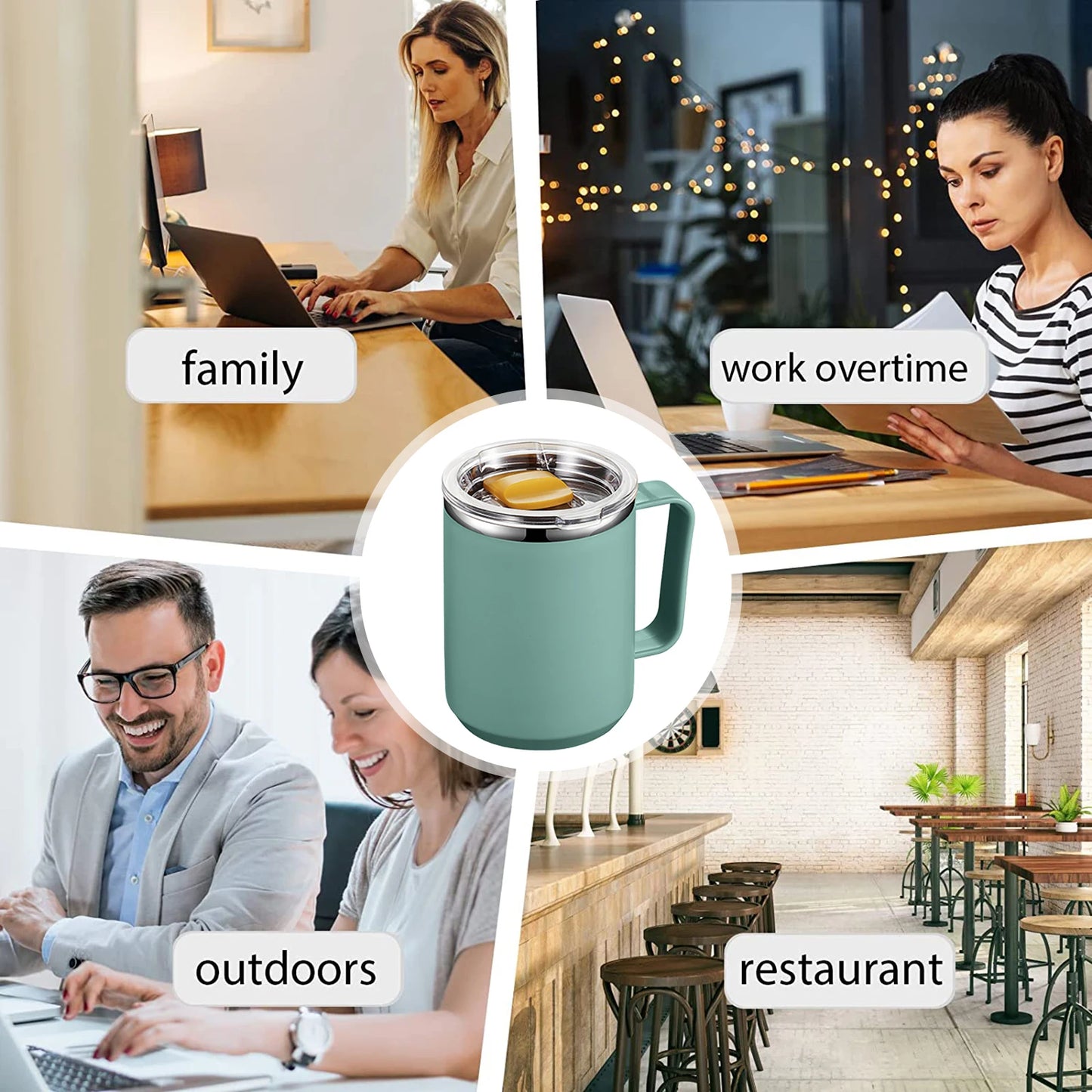 450ml Handy Cup 304 Stainless Steel Double-layer Vacuum Flask with Handle and Lid Anti-scalding Drinkware for Home Office Travel