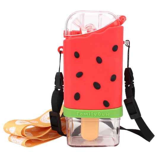Portable Leakproof Children Kettle Water Bottle 317ml With Straw Creative Square Watermelon Cup Cartoon Cute