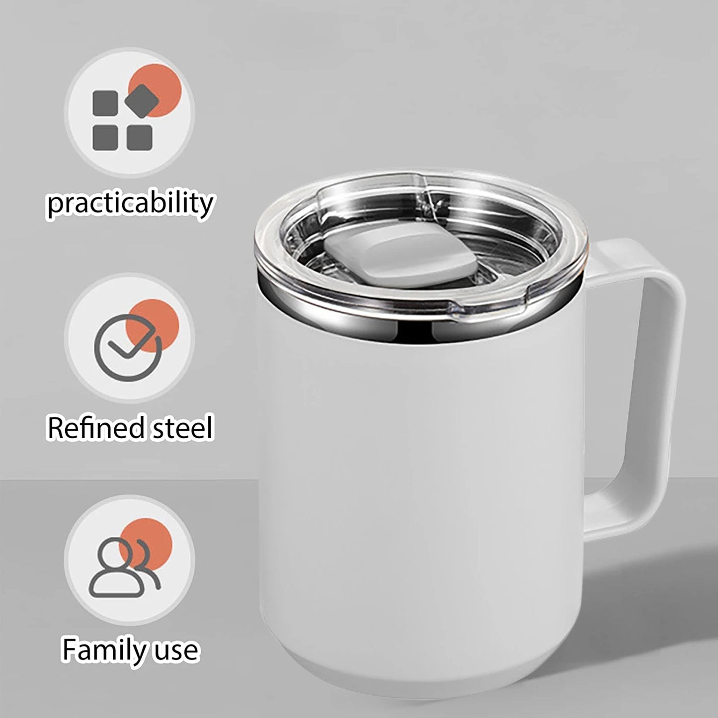 450ml Handy Cup 304 Stainless Steel Double-layer Vacuum Flask with Handle and Lid Anti-scalding Drinkware for Home Office Travel