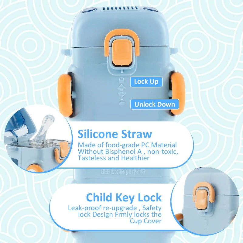 Car Straw Water Cup 500ml Portable Bus Water Bottle with Shoulder Strap Leak-Proof Kids Small Square Drinking Cup Cute Water Jug