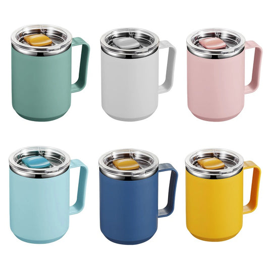 450ml Handy Cup 304 Stainless Steel Double-layer Vacuum Flask with Handle and Lid Anti-scalding Drinkware for Home Office Travel
